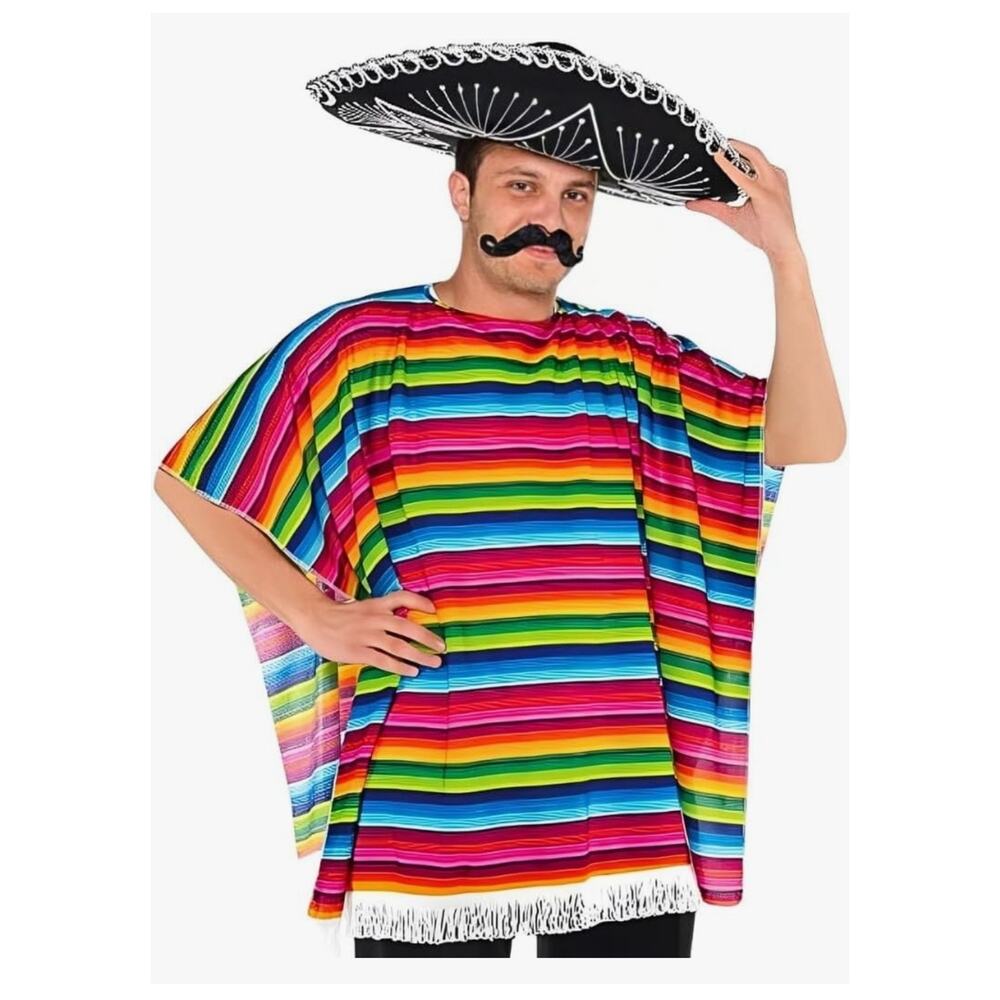 Fiesta Serape Party Halloween Costume Shawl Cloak Mexican Style Adult Poncho